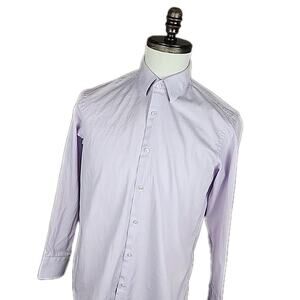 Hugo Boss Mens Long Sleeve Button Dress Shirt Light Purple Size 15.5-32/33
